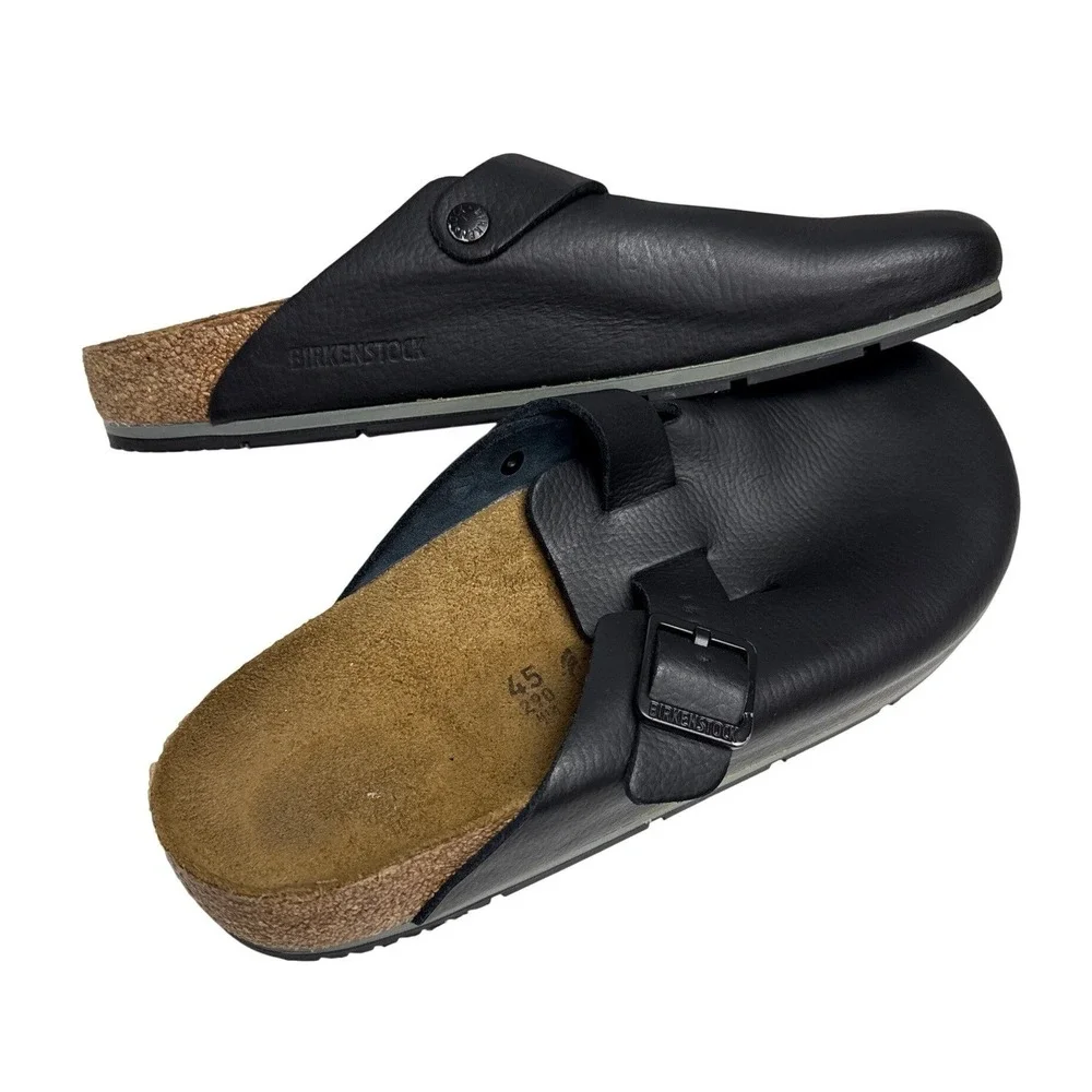 Birkenstock Boston Super Grip Mens Size 12 Black Leather Slip Resistant Clogs